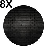 BWK Luxe Ronde Placemat - Zwarte Donkere Muur - Set van 8 Placemats - 40x40 cm - 2 mm dik Vinyl - Anti Slip - Afneembaar