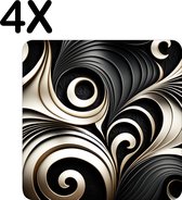 BWK Luxe Placemat - Zwart met Witte Spiral - Set van 4 Placemats - 50x50 cm - 2 mm dik Vinyl - Anti Slip - Afneembaar