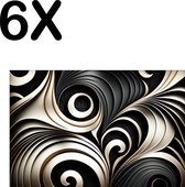 BWK Textiele Placemat - Zwart met Witte Spiral - Set van 6 Placemats - 45x30 cm - Polyester Stof - Afneembaar