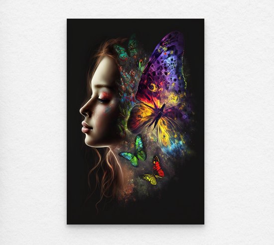 poster vrouw - poster vrouwengezicht - poster portret vrouw - poster woonkamer - surrealisme poster - psychedelische poster - 42 x 60 cm