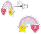 Joy|S - Zilveren regenboog oorbellen - met ster en hartje - 6 x 8 mm - kinderoorbellen