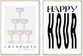 Ninety4 studio - 2 x A4 Champagne Problems Poster - Happy Hour Poster - Keuken prints - Kado voor Housewarming