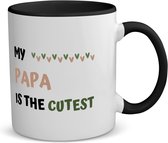 Akyol - my papa is the cutest koffiemok - theemok - zwart - Papa - schattige vader - vader cadeautjes - vaderdag - verjaardagscadeau - verjaardag - cadeau - geschenk - kado - gift - vader artikelen - 350 ML inhoud