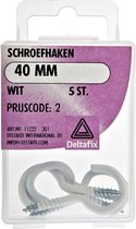 Deltafix Schroefhaken - 5x - verzinkt metaal - wit - 40 mm - ijzerwaren bevestigingsmaterialen