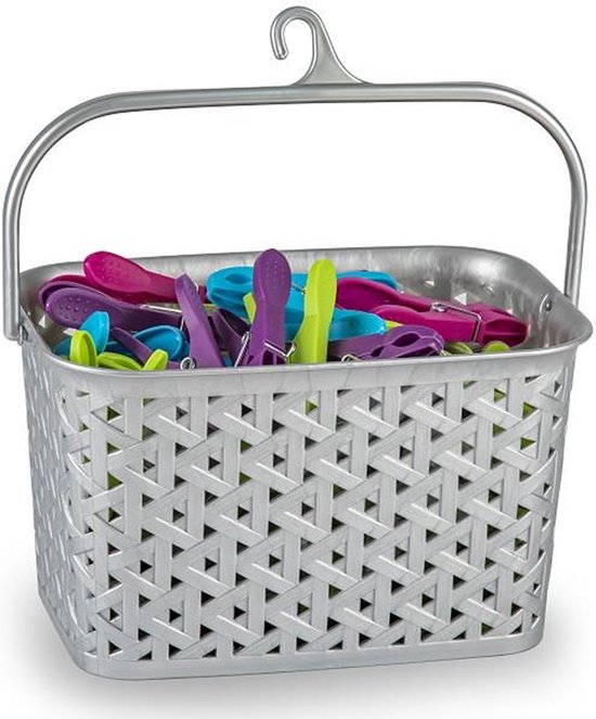 Panier à Pinces à Linge Avec Crochet Et 150x Pinces à Linge En Bois