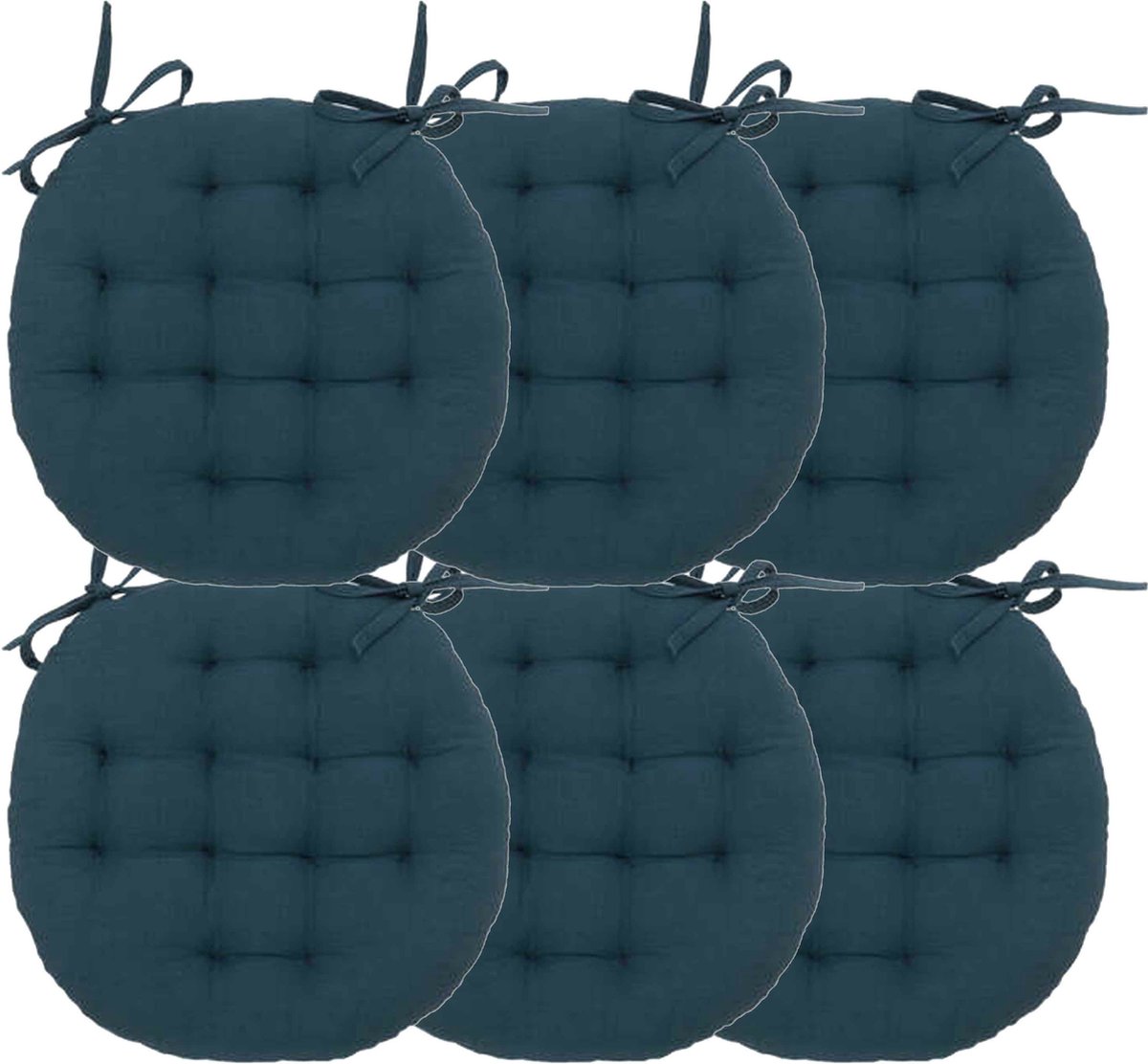 Atmosphera Tuinstoelkussen - 6x - donkerblauw - katoen - 38 x 38 x 6.5 cm - wicker zitkussen rond