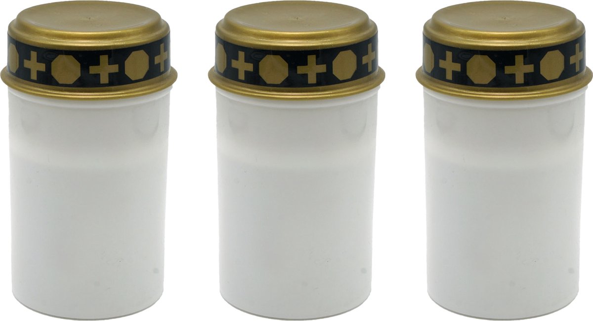 Topten Grafkaars/gedenklicht - 3x - LED licht - wit - D6,8 x 12,3 cm