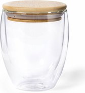 Thermische koffieglazen/theeglazen dubbelwandig - met bamboe deksel - 250 ml