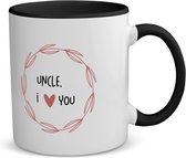 Akyol - uncle i love you koffiemok - theemok - zwart - Oom - de liefste oom - verjaardagscadeau - verjaardag - cadeau - cadeautje voor oom - oom artikelen - kado - geschenk - gift - 350 ML inhoud