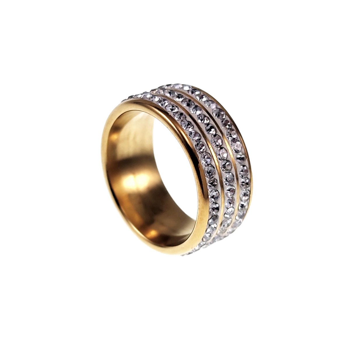 Ring Dames - Verguld RVS - Brede Ring met Zikonia's