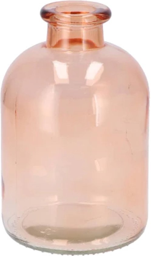 DK Design Bloemenvaas fles model - helder gekleurd glas - perzik roze - D11 x H17 cm