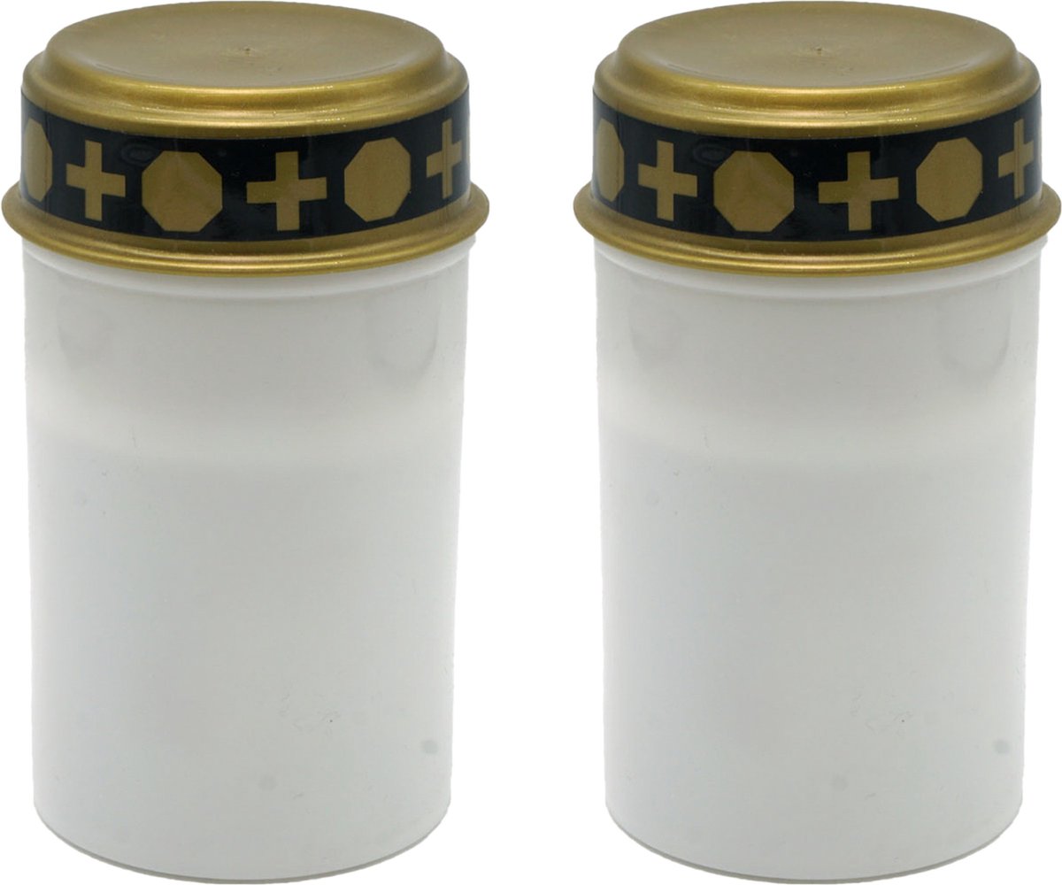 Topten Grafkaars/gedenklicht - 2x - LED licht - wit - D6,8 x 12,3 cm