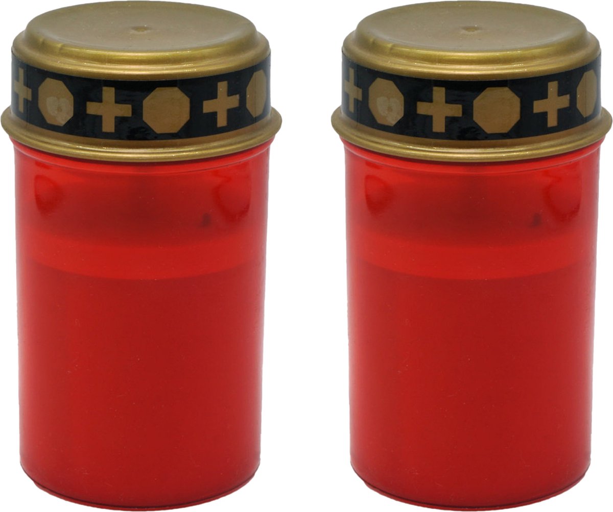 TopTen Grafkaars/gedenklicht - 2x - LED licht - rood - D6,8 x 12,3 cm