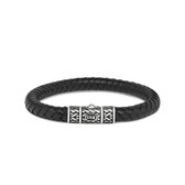 SILK Jewellery - Zilveren Armband - Roots - 156BLK.23 - zwart leer - Maat 23