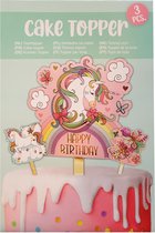 Happy Birthday topper Unicorn 3 delig - verjaardag - taartdecoratie