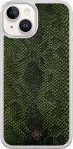 Casimoda® hoesje - Geschikt voor iPhone 14 - Snake Mix - 2-in-1 case - Schokbestendig - Slangenprint - Verhoogde randen - Groen, Transparant