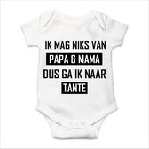 Soft Touch Rompertje met Tekst - Ik mag niks, dus ga ik naar Mijn Tante - wit/zwart | Baby rompertje met leuke tekst | | kraamcadeau | 0 tot 3 maanden | GRATIS verzending