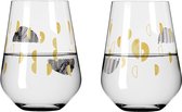 Waterglas 500 ml - Serie Sagengoud nr . 2 - Set van 2 met druivenmotief, echt goud - Zwart, Goud