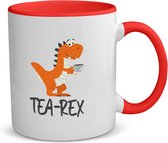 Akyol - thee koffiemok - theemok - rood - Thee - thee liefhebber - cadeau voor iemand die van thee houdt - cadeau thee - tearex - mok met opdruk - verjaardag - grappig cadeautje verjaardag - 350 ML inhoud