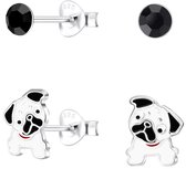 Joy|S - Zilveren oorknop en hond oorbellen - set 2 paar - kinderoorbellen