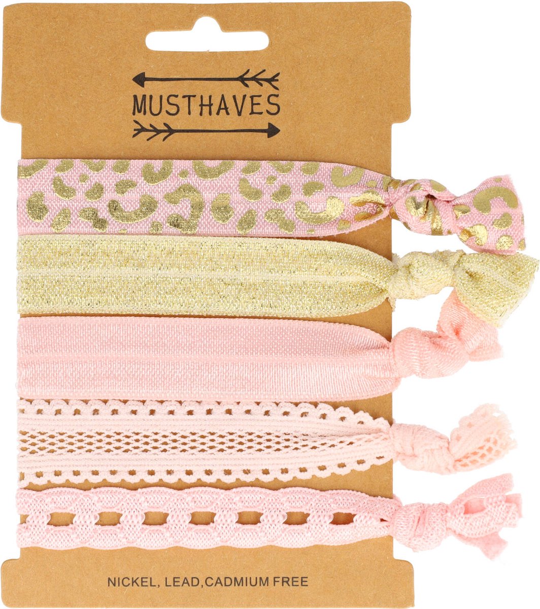 Haarsoires Haarelastieken - Hair Tie Armband - Kant - Roze Creme – Set van 5