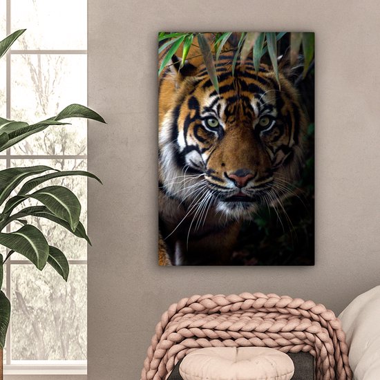 OneMillionCanvasses - Toile - Tigre - Feuilles - Nature - Décoration murale - 40x60 cm - Peintures sur toile - Toile canvas