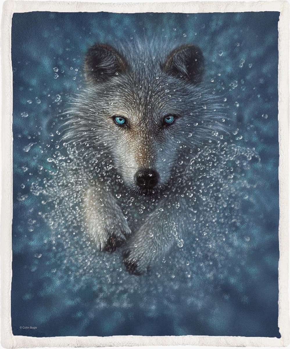The Coloured House Wolven Fleece Deken 130*150cm Running Wolf Splash Multicolor