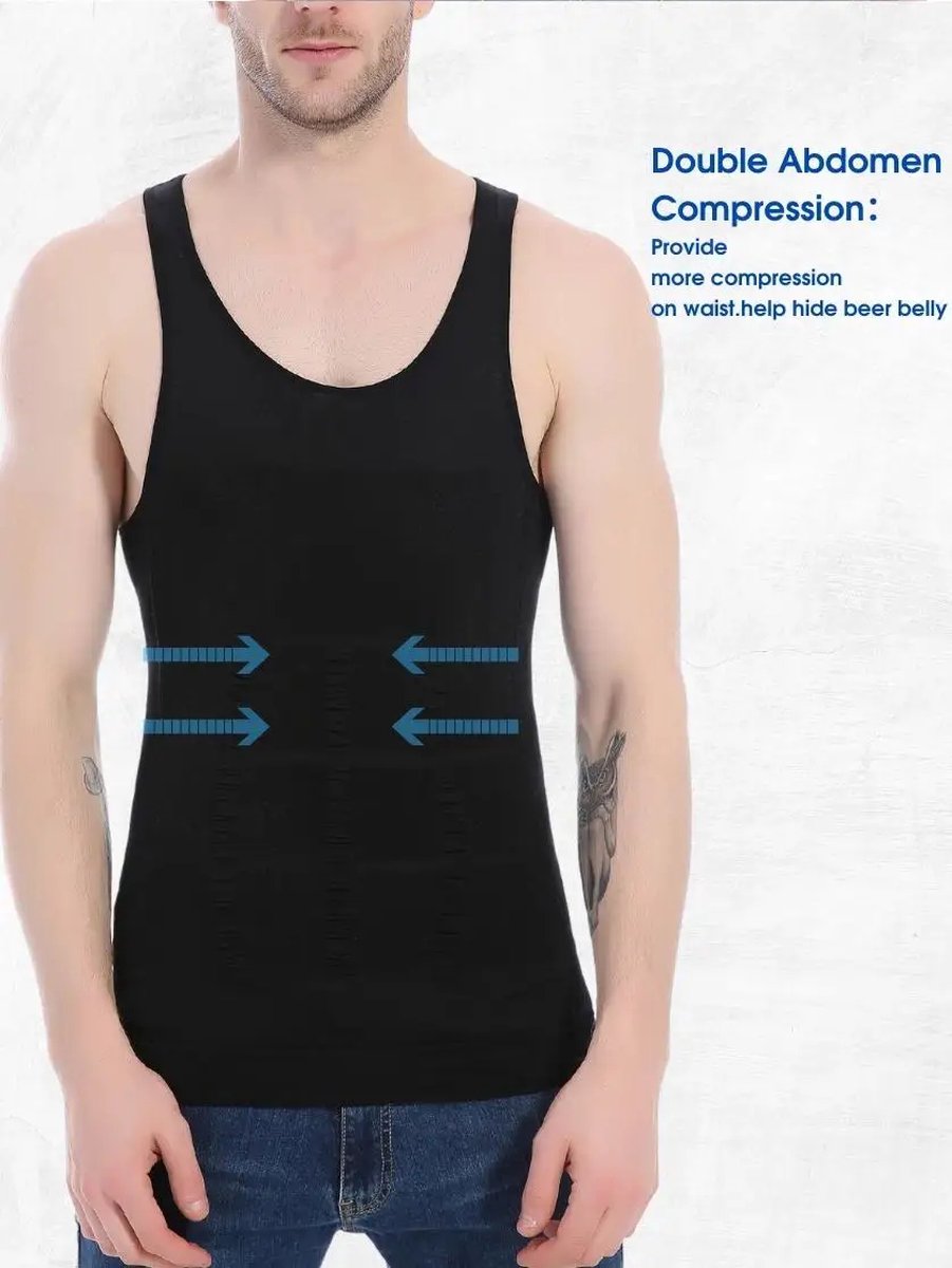Chibaa - Corrigerend Mannen Tanktop - Ondersteuning - Body Buik Shapewear - Correctie Hemd - Buik weg - Buik verbergen - Strak lichaam - Zwart - Large