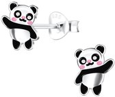Joy|S - Zilveren panda oorbellen - 6 x 8 mm - pandabeer oorknoppen - kinderoorbellen