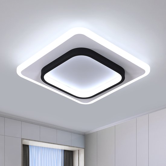 Delaveek-Vierkante LED Plafondlamp- 30W- Wit + Zwart-Koel wit 6500K- 30*30*5cm
