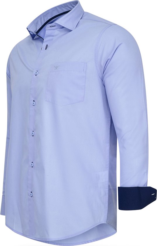 Cappuccino Italia - Heren Overhemden Overhemd Uni - Blauw - Maat L