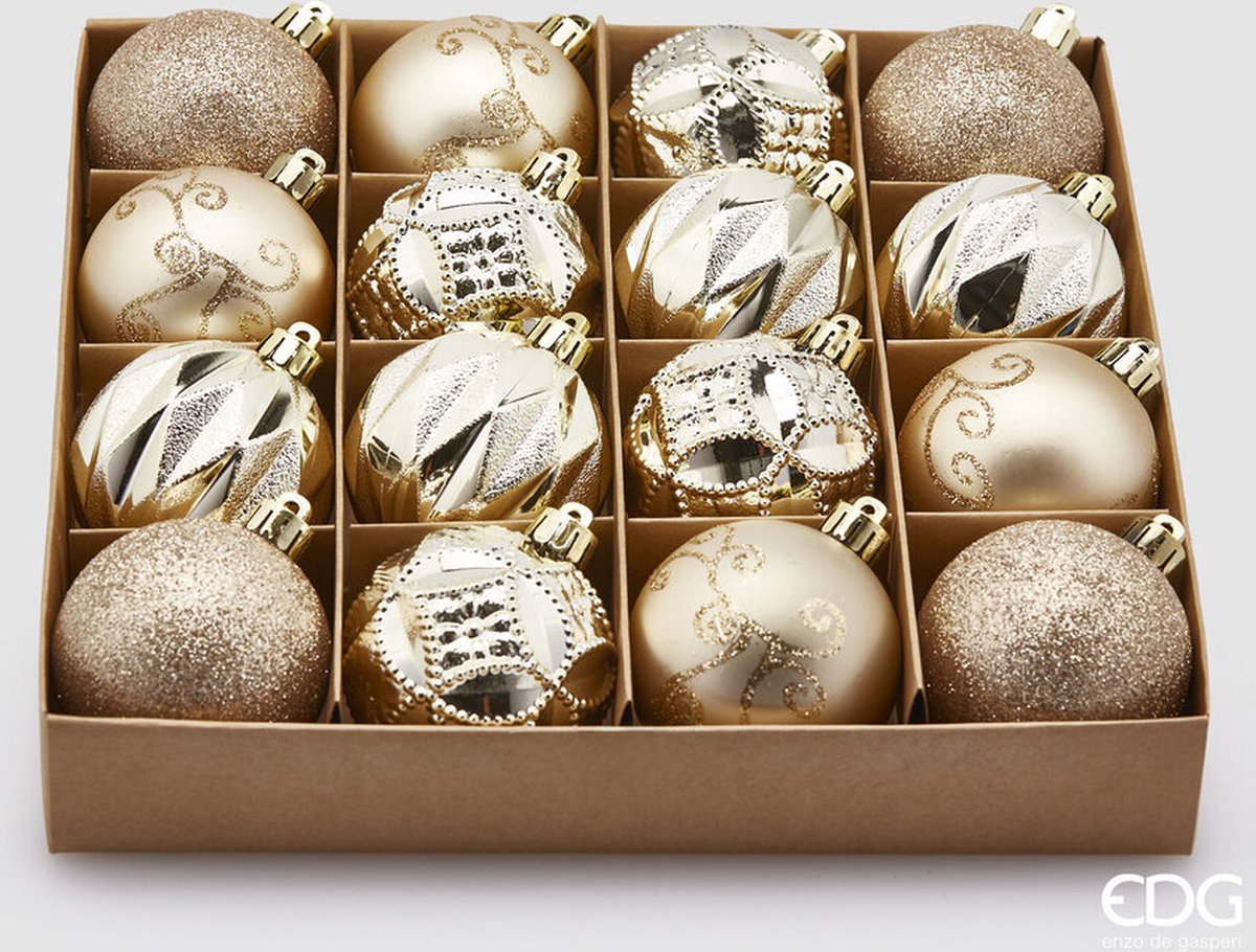 EDG - Enzo De Gasperi Champagne kerstballen mix pvc D6 - set van 16st