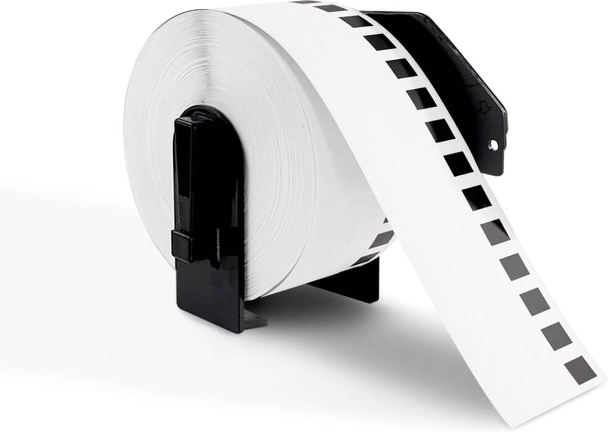 Boxstuff - Brother DK-22205 compatibele labelrollen - 62 mm x 30,48 meter - Inclusief rolhouder - Zwart op Wit - 1 stuks