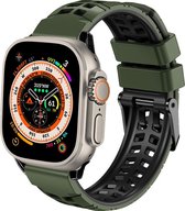 Mobigear - Watch bandje geschikt voor Apple Watch Series 9 (45mm) Bandje Flexibel Siliconen Gespsluiting | Mobigear Dual-row - Zwart / Groen