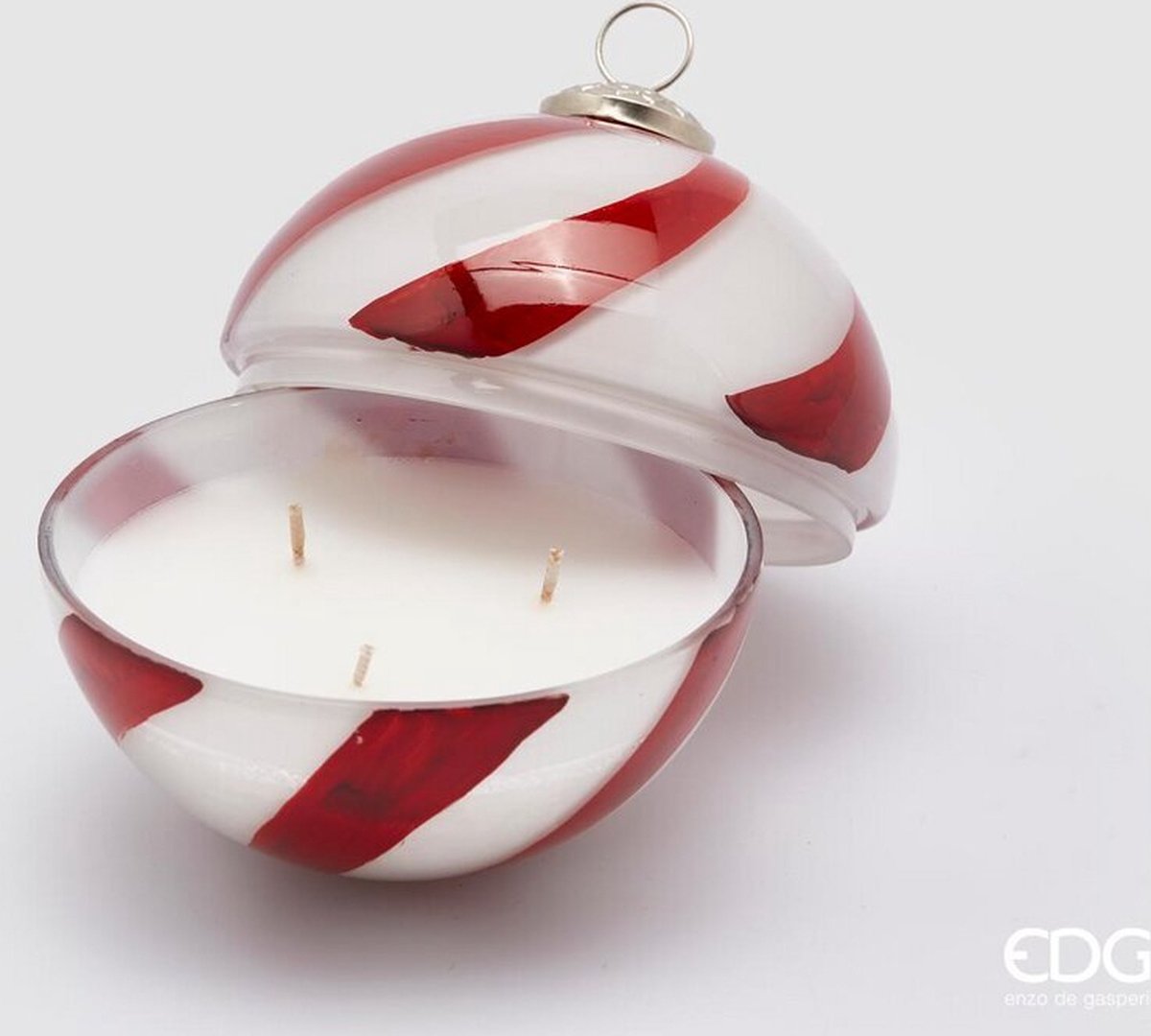 EDG - Enzo De Gasperi Glazen kerstbol geurkaars snoepjes wit rood