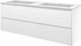 Proline Polystone Elegant badmeubelset met wastafelonderkast symmetrisch met 2 laden en mat witte wastafel met 2 kraangaten 140 x 46 x 54 cm, mat wit