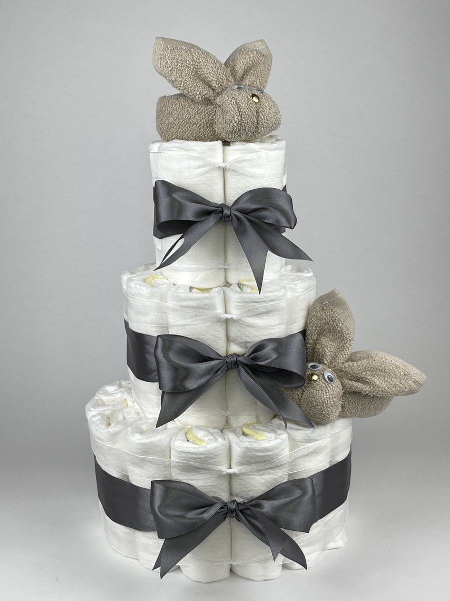 Goedkoopste Chouette-Chouette | Luiertaart Neutraal | Kraamcadeau | Geboorte Jongen Meisje | Babyshower | Konijnen Cream - donker Grijs