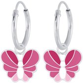 Joy|S - Zilveren vlinder bedel oorbellen - oorringen - roze wit