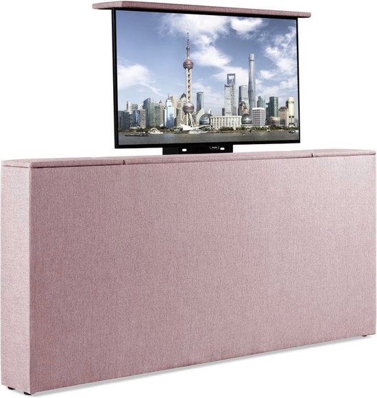 Bedonderdeel - BedNL TV-Lift Systeem in Voetbord - Max. 42 inch TV - 90 breed 85 Hoog 22 Breed- Roze Stof