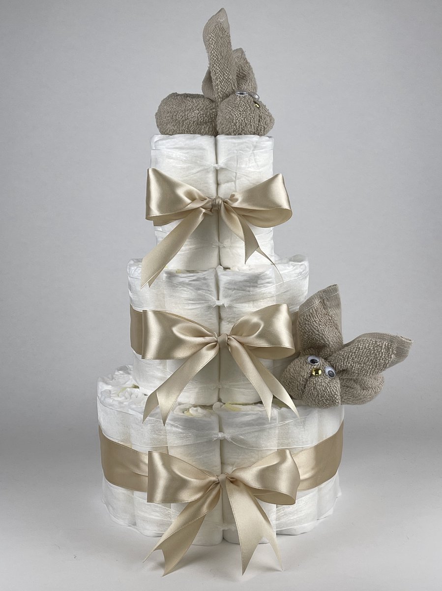 Goedkoopste Chouette-Chouette | Luiertaart Neutraal | Kraamcadeau | Geboorte Jongen Meisje | Babyshower | Konijnen Cream - Beige