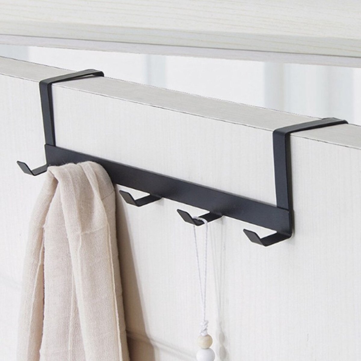 Narimano® Zwart Haken Over De Deur 5 Haken - Thuis Badkamer Organizer Rek Kleding Jas Handdoek Hanger - Nieuwe Badkamer Keuken - Accessoires Houder