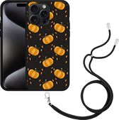 Cazy Hoesje met koord Zwart geschikt voor iPhone 15 Pro Max Pumpkins