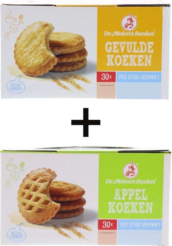 Foto: De molen mix gevulde koek 30x50gr appelkoeken 30x50gr apart verpakt mix voordeel pak