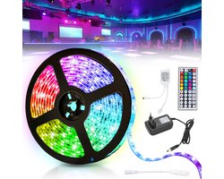 foto van LED Strip 4 meter RGB 5050 SMD – 120 Light strip – RGB LED Strips Verlichting – met 44 Keys Afstandsbediening – licht strip dimbaar - zelfklevend – Met Batterij aansluiting