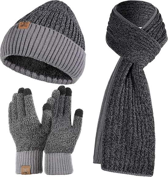 Set de 3 bonnets d'hiver, bonnet, écharpe, Gants pour écran tactile, bonnet  tricoté