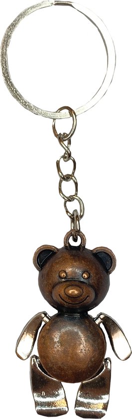 Sleutelhanger beer - Knuffel dier - Luxe teddybeer - Knuffelbeer - Schattig - Beweegbaar - RVS beertje - 4.5 cm - Metaal - Brons - Bruin