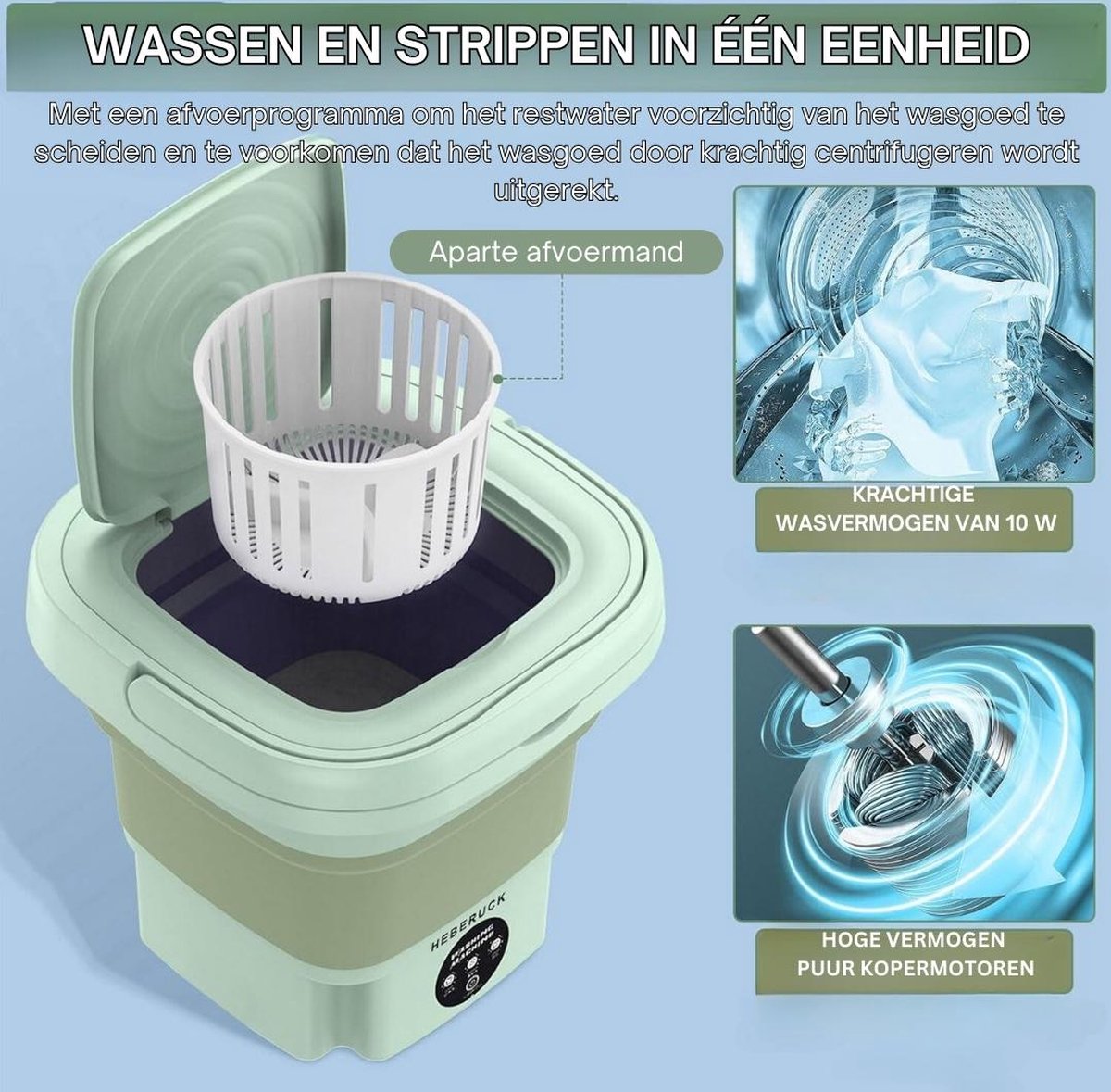 Opvouwbare Mini Draagbare Wasmachine met Hoge Snelheidsmotor voor Camperreizen en Appartementwas (Groente
