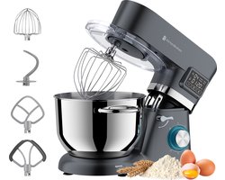 KitchenBrothers Keukenrobot - Keukenmachine - Touch Display en Timer - BPA-vrij - 6,2L - Keukenmixer - 1400W - Antraciet