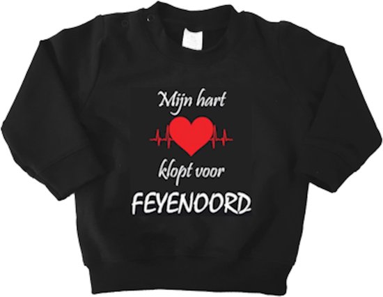 Mooie Baby Trui Sweater "Mijn hart klopt voor FEYENOORD" Rotterdam Zwart/wit/rood/wit Met Lange Mouwen Warm Maat 56 Unisex