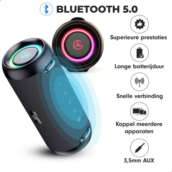 AG230 Bluetooth Speaker - Draadloos - Muziek box - 40 watt - Speakers - Draadloos - werkt op bluetooth - Spat Waterdicht - Zwart — afbeelding 5